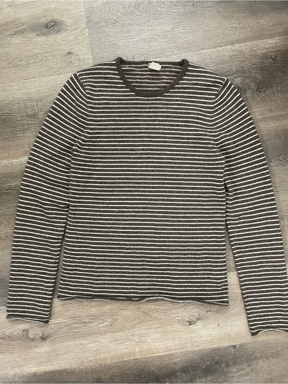 J Crew 100% Cashmere Striped Crewneck Sweater Brown Taupe Cream Size M Y2K As-Is